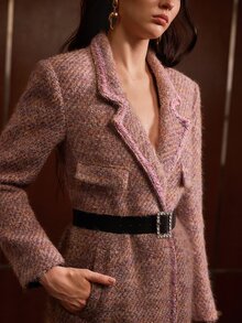 MOTF PREMIUM MANTEL WANITA MODEL MUSIM GUGUR/DINGIN DENGAN KERAH PINGGANG PAS BAHAN TWEED, PANJANG SEDANG - Purple - View 2