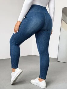 SHEIN MOD Plus Size Women's Asymmetrical Waist Casual Daily Wear Denim Jeans - Dark Wash - View 2