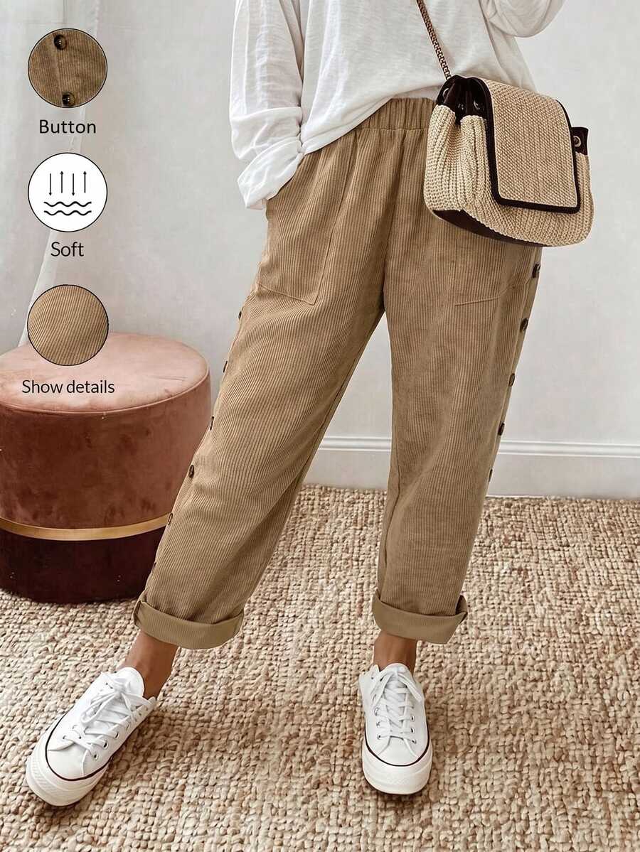 Holdful Holdful Women's Autumn/Winter New Casual Button-Down Pants - Khaki - View 1