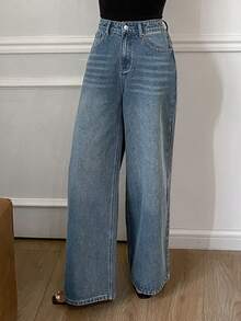 Livesso Tall Women's Casual Daily Denim Jeans With Pockets And Buttons - Blue - View 7