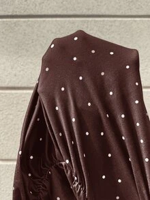 MaterniWear Maternity Polka Dot Print Square Neck Long Sleeve Ruched T-Shirt - Brown - View 10