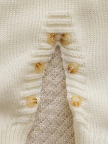 SHEIN 新生兒嬰兒針織連身衣 中性款連腳羅馬裝吊帶連身褲 柔軟舒適 精緻刺繡 重工可愛 秋冬時尚杏色 百搭日常休閒 - 米色 - 查看 9