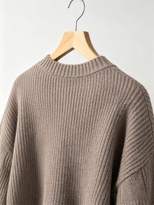 Rustia Plus Size Ribbed V-Neck Minimalist Long Sleeve Pullover Sweater - Camel - View 5