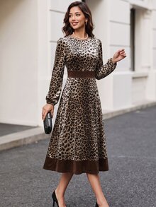 Editum Women's Leopard Print Sexy Long Sleeve Dress - Brown - View 7