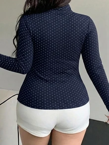 Dazy Plus Black Polka Dot Outdoor Raglan Sleeve Slim Fit Waist Cinched Sports Jacket Spring Autumn New Style - Navy Blue - View 3