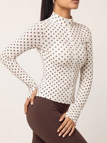 SHEIN BAE Women's Polka Dot Print Long Sleeve Zip-Up Fitted Sports Jacket - Butter Yellow - View 6