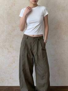 DAZY Women's Straight Leg Belt Decor Casual Denim Jeans - Army Green - View 4