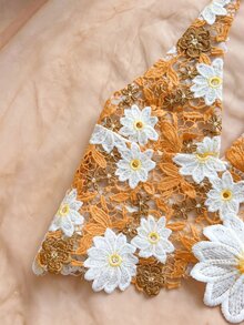 Soleia 新款性感浪漫花卉刺繡V領露背綁帶背心，適合約會、夜店、波希米亞風、度假、秋季女裝、復古、假期 - 亮橙色 - 查看 4