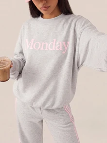 SHEIN BAE Women's Letter Print Casual Daily Long Sleeve Sports Sweatshirt - Light Grey - View 4