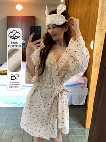 DAZY Women's Fashionable Versatile Polka Dot Contrast Color Robe For Home Wear - White - View 7