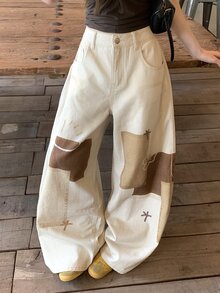 Dazy Tall Women's Printed Loose Casual Denim Jeans For Girls - White - View 2