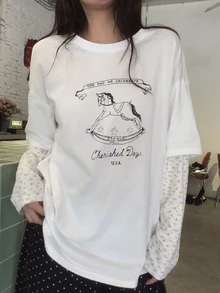 Dazy Tall Rocking Horse & Slogan Graphic Drop Shoulder 2 In 1 Tee - White - View 5