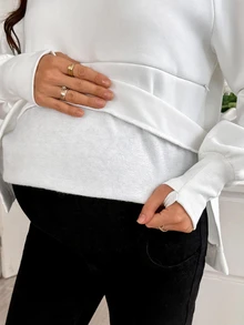 SHEIN Maternity Solid Color Nursing Function Casual Daily Long Sleeve Sweatshirt Winter - White - View 8