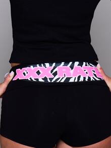 MUSERA Black Foldover Graphic Print On Back Mini Shorts Autumn Fall Winter Coolgirl Festival Halloween Ultra M - Black - View 6