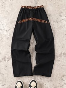 SHEIN 兒童青少年男孩休閒運動嘻哈風哥德字體圖案直筒長褲，Y2K下身褲，適合秋季、學校家庭聚會度假派對，秋季穿搭，冬季穿搭，男孩兒童套裝 - 彩色 - 查看 3