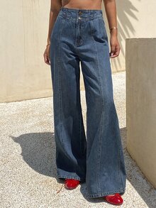 Livesso Tall High Waist Seam Front Flare Leg Jeans - Dark Wash - View 4