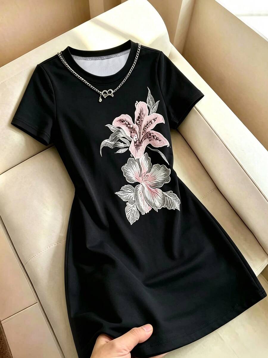 Resyla Gaun Lengan Pendek Motif Bunga untuk Wanita - MultiWarna - View 1