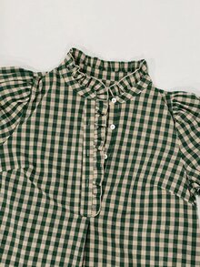 Linhara 大尺碼女款秋季荷葉邊綠色格紋度假休閒 1920 年代復古風上衣，綠色格紋格紋上衣 度假生日穿搭 - 彩色 - 查看 6