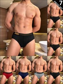 Wedaily 男士字母印花性感日常三角內褲 7件/包 - 彩色 - 查看 1