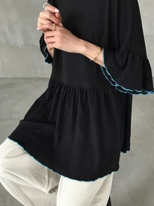 DAZY 青少年女孩拼色休閒日常穿著T恤 - 黑色 - 查看 5