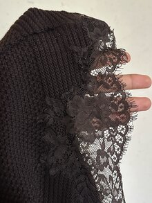 Aloruh Women's Autumn/Winter Brown Lace Patchwork Fitted Mermaid Sweater Dress - Brown - View 8