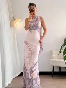 Firerie 女款夏季優雅浪漫時尚通勤性感優雅風不對稱肩修身長洋裝，適合派對、海灘度假、返校、浪漫約會、婚禮季、生日、復活節，春夏季女裝 - 淺粉色 - 查看 16