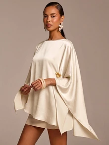 COSMINA 女款純色休閒長袖上衣，適合日常穿著的秋季服飾，優雅女款上衣，奢華晚宴上衣，時尚女款上衣，金色上衣 - 杏色 - 查看 6