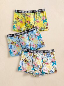 SpongeBob SquarePants | SHEIN Men's Cartoon Print Comfortable Cute Boxer Shorts - Multicolor - View 2