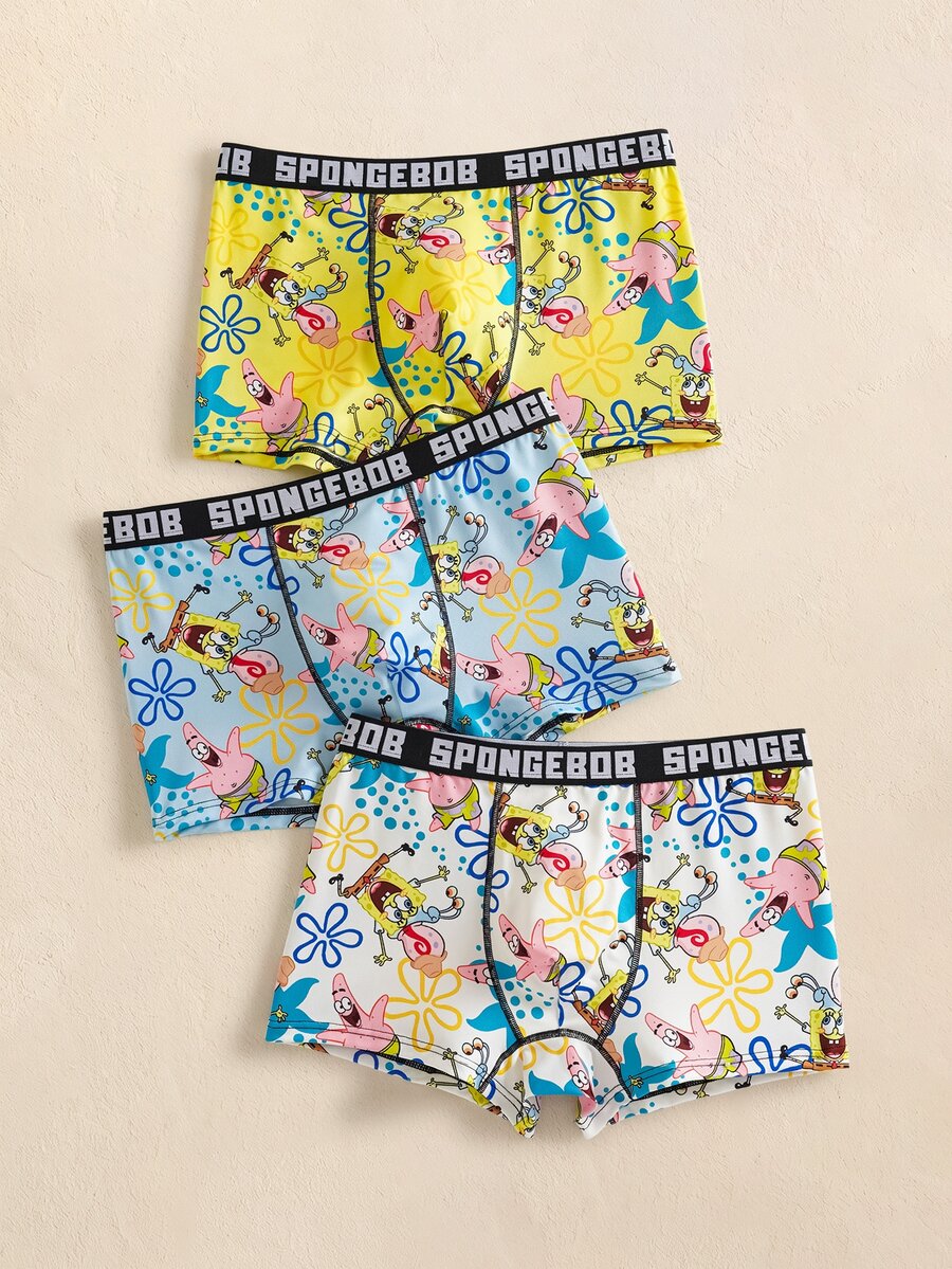 SpongeBob SquarePants | SHEIN Men's Cartoon Print Comfortable Cute Boxer Shorts - Multicolor - View 1