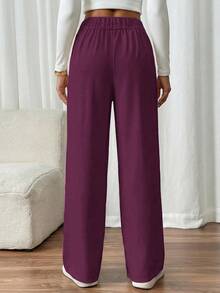 SHEIN PETITE CURVE Plus Size Women's Double Buckle Straight Leg Elegant Commuter Pants Fall - Red Violet - View 2