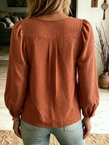 Linhara CURVE Plus Size Women's Woven Casual Long-Sleeved Autumn Shirt Fall - Orange - View 2