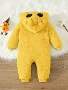 SHEIN 男嬰卡通圖案休閒日常長袖冬季連身衣 - 黃色 - 查看 2