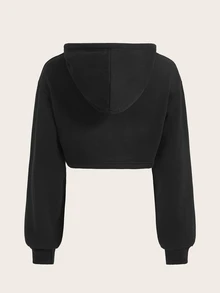 Muchica Cropped Casual Minimalist Hooded Short Loose Fit Women's Sweatshirt Suitable For Layering - Black - View 5