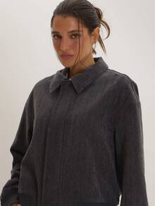 MUSEYN Grey Bomber Jacket Versatile Everyday Casual Fall - Dark Grey - View 5