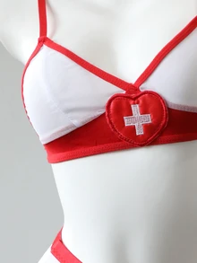 Dansine Sexy Red & White Nurse Cosplay Lingerie Set, 2-Piece - Red - View 5
