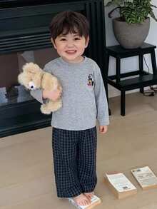 Hapijoa 嬰兒(男嬰)圓領純色休閒T恤 + 條紋休閒長褲家居服 - 灰色 - 查看 6