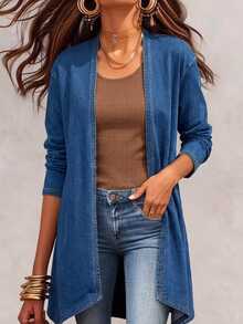 LUMIGAL Women's Casual Daily Denim Long Sleeve Open Front Jacket - Blue - View 1