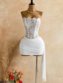 Soleia Spicy OutfitStrapless Set, Stylish And Versatile For Evening Events - White - View 5