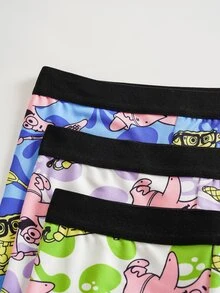 SpongeBob SquarePants | SHEIN 男士卡通印花休閒日常四角內褲 - 彩色 - 查看 4