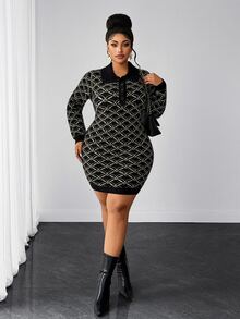Maweii Women Elegant, Retro,Sexy, Floral Patterns,Mini Knitted Dress,Fitted Cut,Autumn/Winter, Halloween,Christmas,Plus Size Women's Sweater Dress - Multicolor - View 7