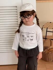 DAZY Infant Girl Round Neck English Print Casual Long Sleeve Top - White - View 4