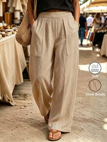 SHEIN Spring Autumn Long Pants Back To School Outdoor Date Apricot Casual Sweatpants With Pockets - Apricot - View 2