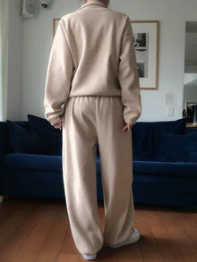 DAZY Solid Color Loose-Fitting Zip-Up Pullover Long-Sleeved Sweatshirt And Pants With Drawstring, Casual Vacation Sports Korean Style Autumn And Winter Thickened Women's Two Pieces Set - Grey - View 5
