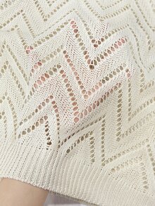 RosyDaze European & American Style Jacquard Hollow Knit Top Women Spring Summer Round Neck Cap Sleeve Pullover Thin Casual Daily Commute - Apricot - View 8