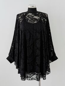 Sunspun Fashion High Neck Lace Batwing Long Sleeve 2 In 1 Dress Fall - Black - View 1