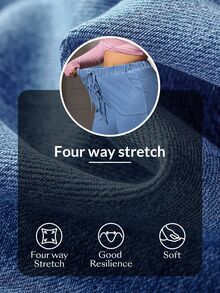 Flexra Plus Size Women's Drawstring Waist Casual Daily Straight Leg Denim Jeans - Blue - View 8