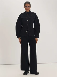 MUSEYN Black Denim Mid Rise Wide Leg Back Buckle Detail Jeans Versatile Everyday Casual Fall - Black - View 1