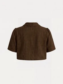 SHEIN Clasi 大尺碼女款純色短袖上衣與長褲休閒日常兩件套 - 咖啡棕 - 查看 2