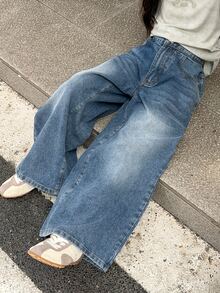 DAZY Tween Girl Wide Leg Loose Casual Denim Jeans With Pockets - Medium Wash - View 5