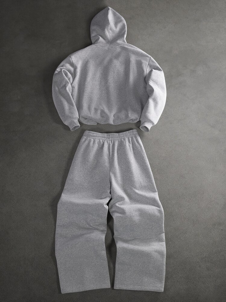 SLATEMANN Men's Solid Color Long Sleeve Hoodie And Sweatpants Set - Grey - View 2